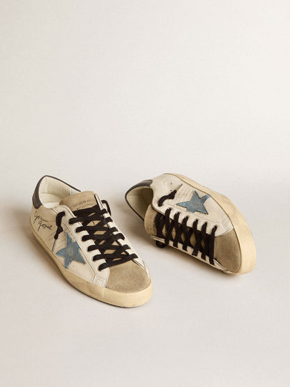 Super-Star in nappa leather with light blue suede star and gray leather heel tab | Golden Goose