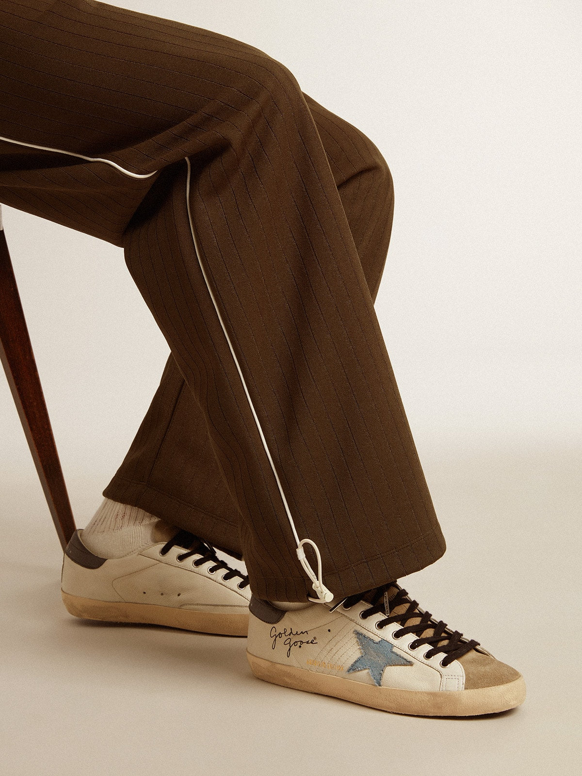 Super-Star in nappa leather with light blue suede star and gray leather heel tab | Golden Goose