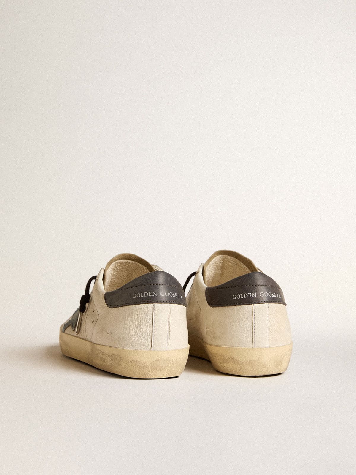 Super-Star in nappa leather with light blue suede star and gray leather heel tab | Golden Goose