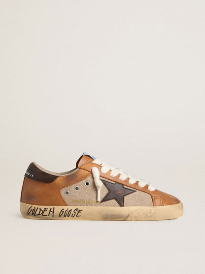 Men's Super-Star LTD in beige wool with brown leather star and camel inserts | Golden Goose