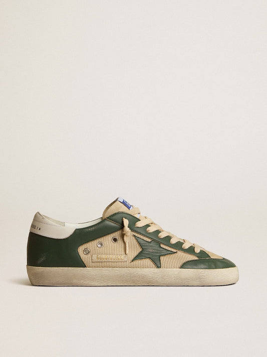Men's Super-Star  in cream mesh and green nappa with nappa star | Golden Goose