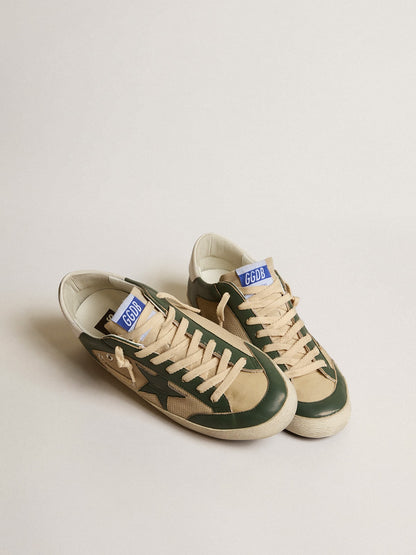 Men's Super-Star  in cream mesh and green nappa with nappa star | Golden Goose