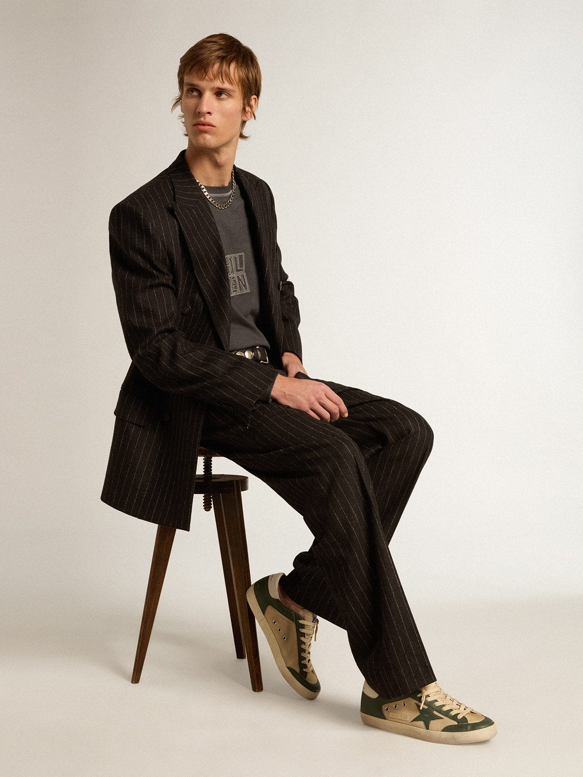 Men's Super-Star  in cream mesh and green nappa with nappa star | Golden Goose