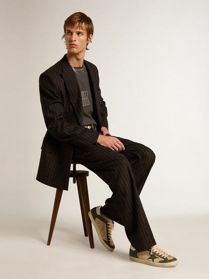 Men's Super-Star  in cream mesh and green nappa with nappa star | Golden Goose