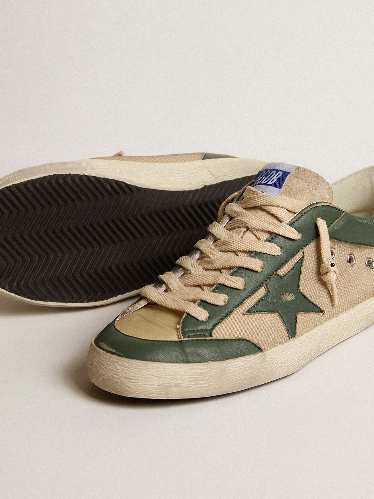 Men's Super-Star  in cream mesh and green nappa with nappa star | Golden Goose