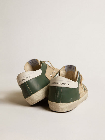 Men's Super-Star  in cream mesh and green nappa with nappa star | Golden Goose