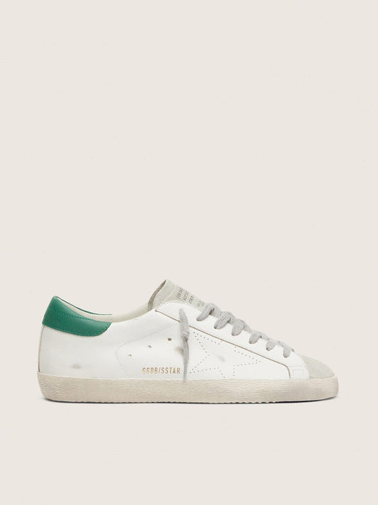 Men’s Super-Star with perforated star and green heel tab | Golden Goose