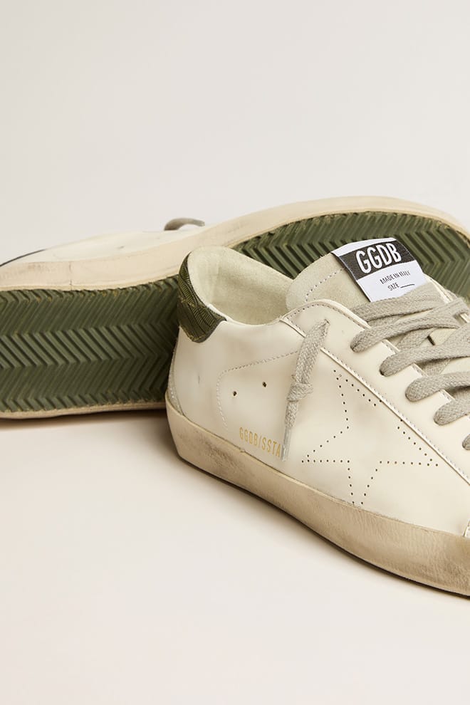 Men’s Bio-based Super-Star with perforated star and green heel tab | Golden Goose