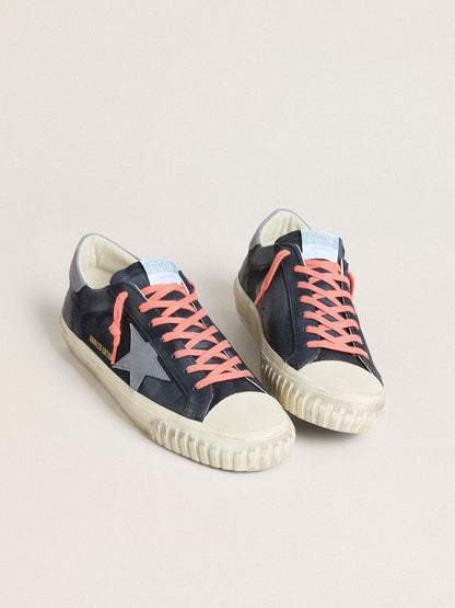 Super-Star in navy-blue leather with light blue leather star and heel tab | Golden Goose
