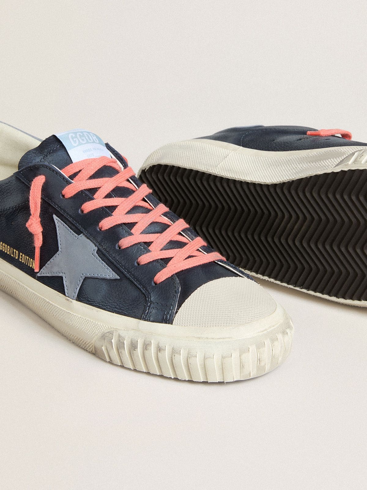 Super-Star in navy-blue leather with light blue leather star and heel tab | Golden Goose