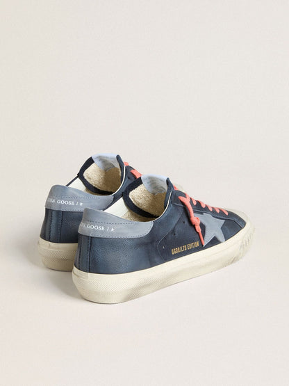 Super-Star in navy-blue leather with light blue leather star and heel tab | Golden Goose