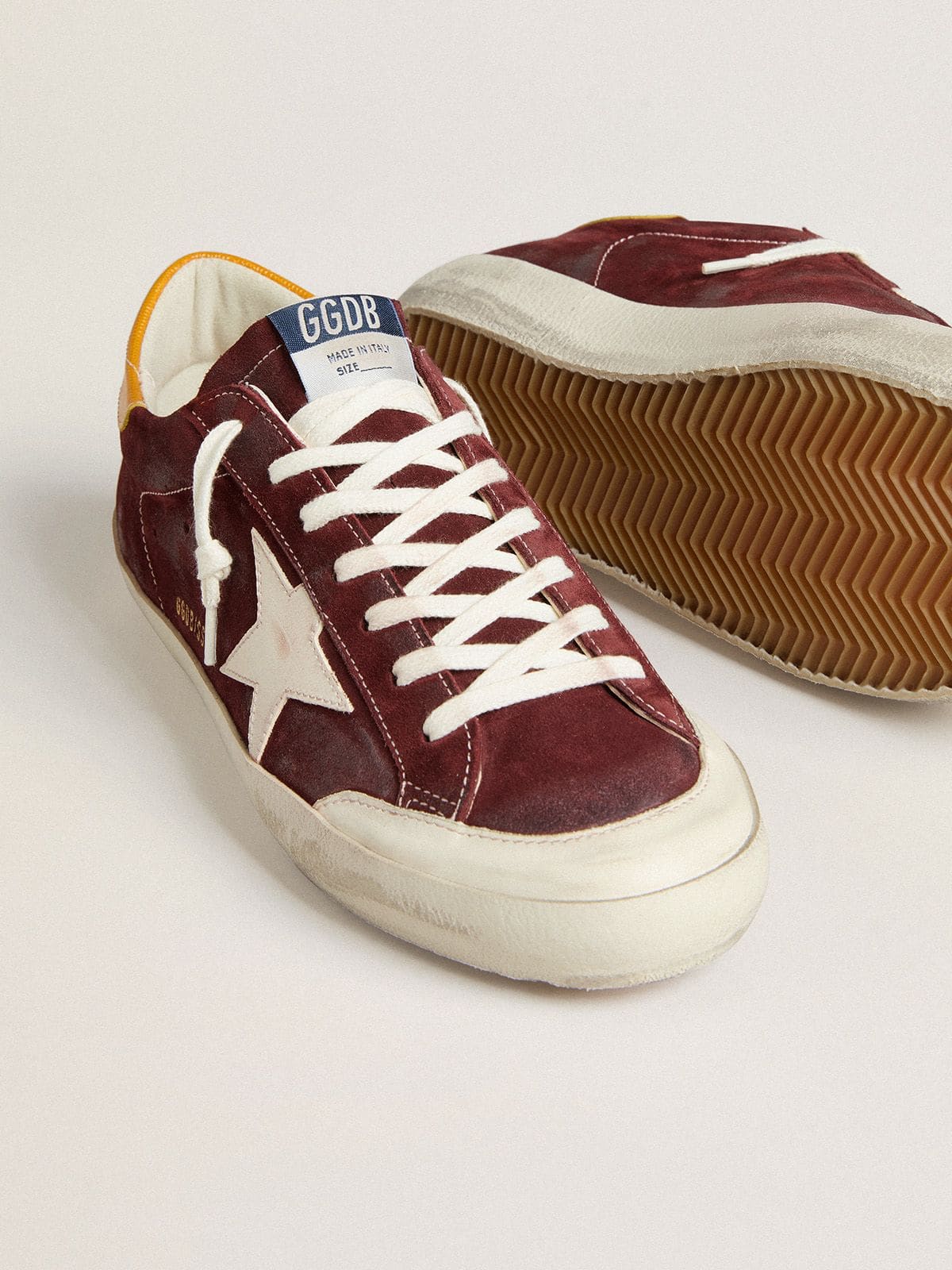 Men’s Super-Star in brick-red suede with white leather star and animal-print heel tab | Golden Goose