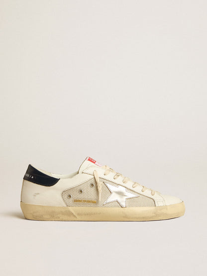 Men's Super-Star LTD in mesh and leather with silver star and blue heel tab | Golden Goose