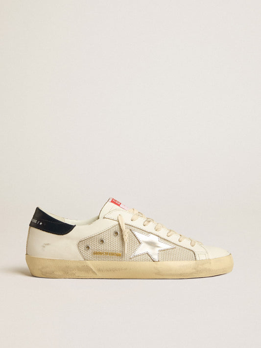 Men's Super-Star LTD in mesh and leather with silver star and blue heel tab | Golden Goose