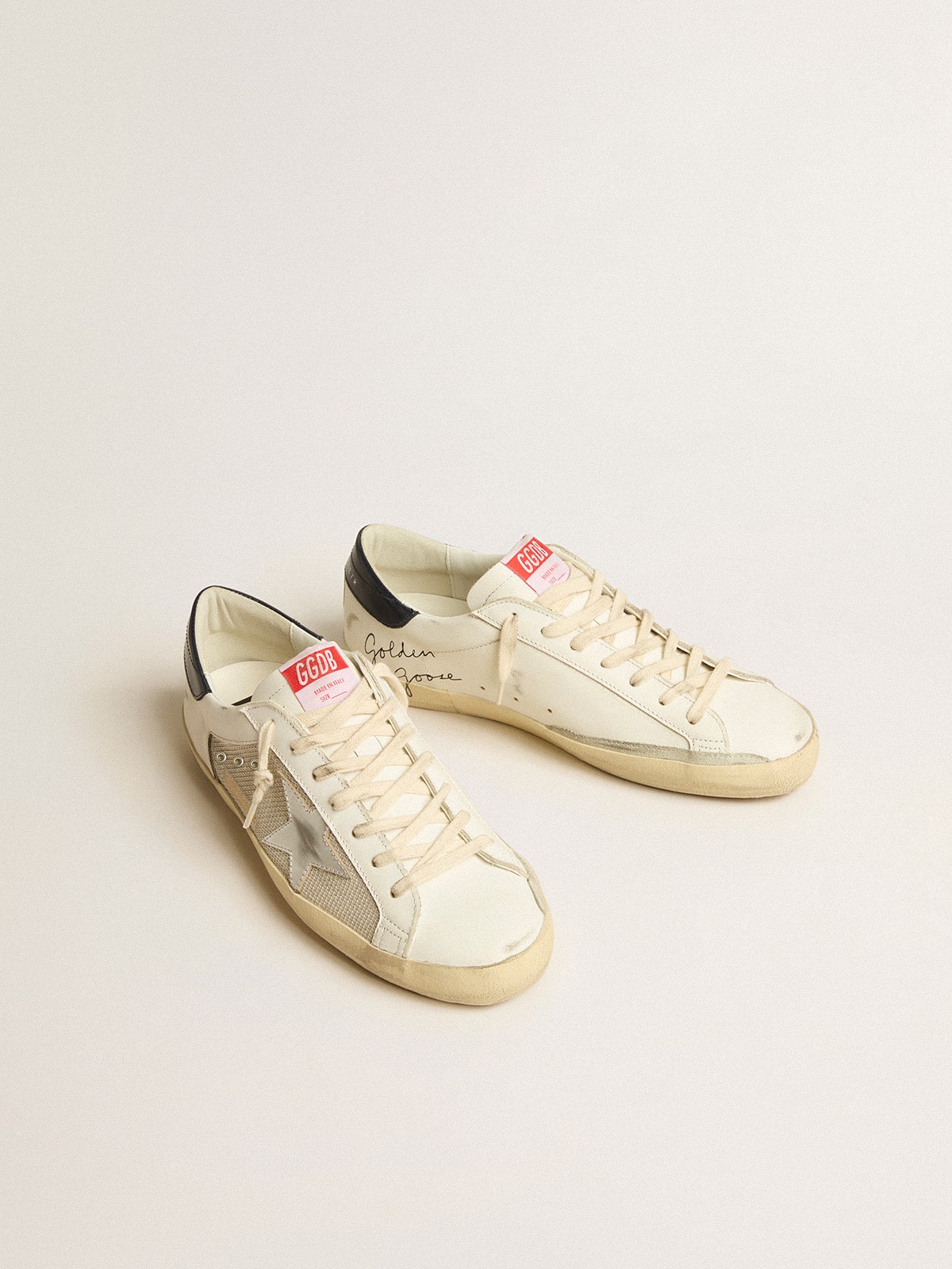 Men's Super-Star LTD in mesh and leather with silver star and blue heel tab | Golden Goose