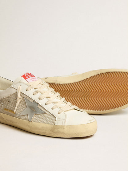 Men's Super-Star LTD in mesh and leather with silver star and blue heel tab | Golden Goose