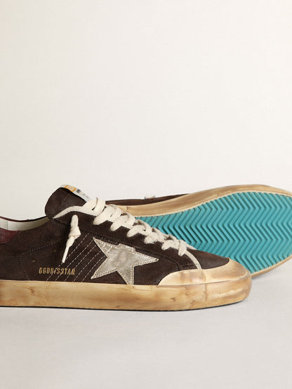 Men's Super-Star Penstar in brown suede with a platinum star | Golden Goose