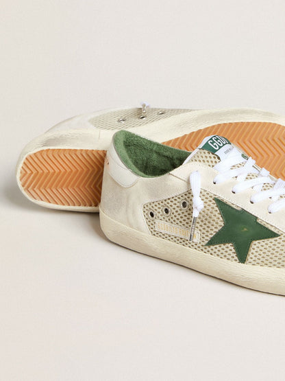 Men’s Super-Star LTD in white suede and mesh with green leather star and silver heel tab | Golden Goose