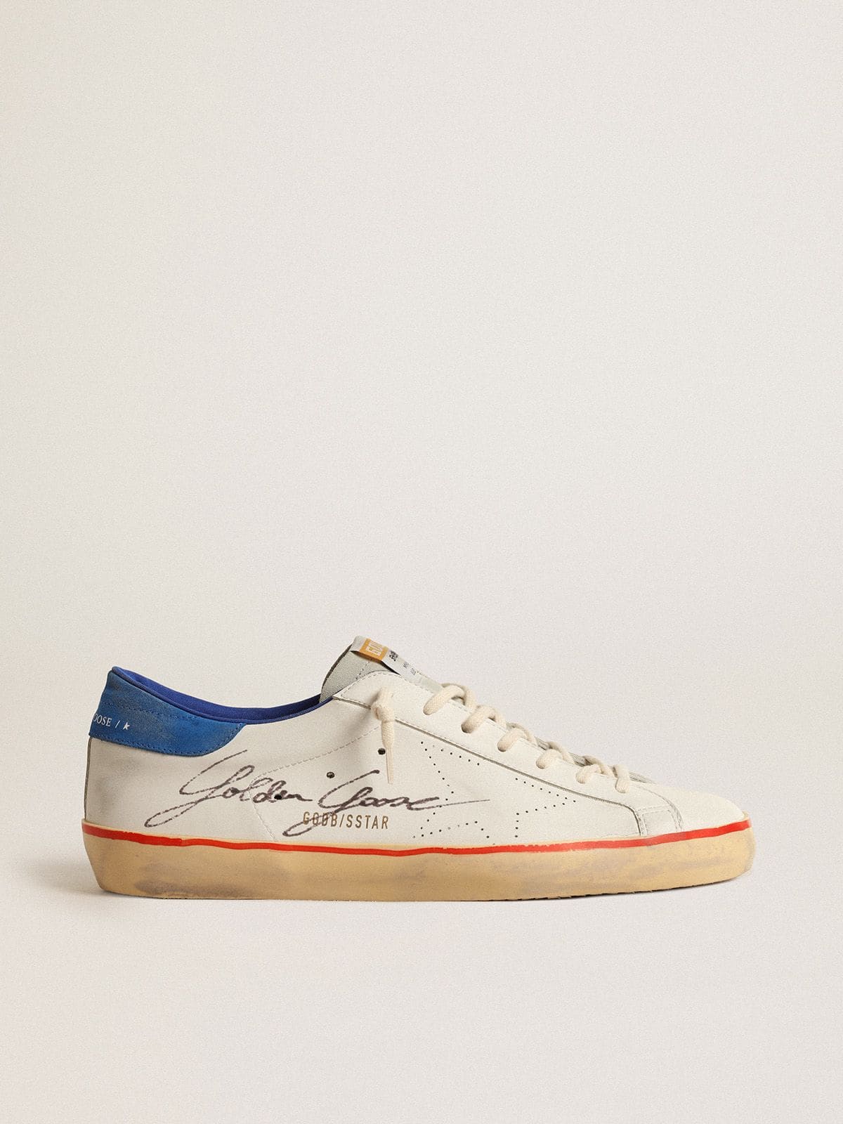 Men’s Super-Star with perforated star and blue suede heel tab | Golden Goose