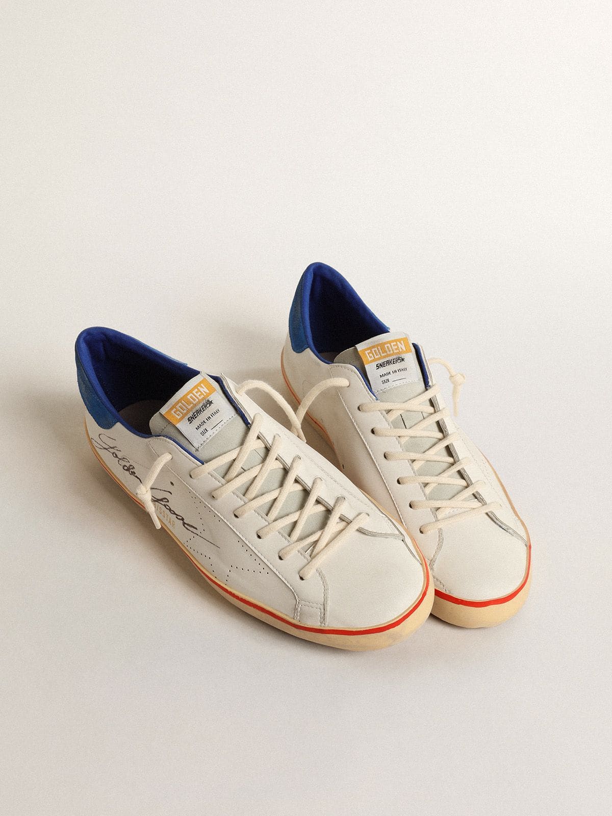 Men’s Super-Star with perforated star and blue suede heel tab | Golden Goose