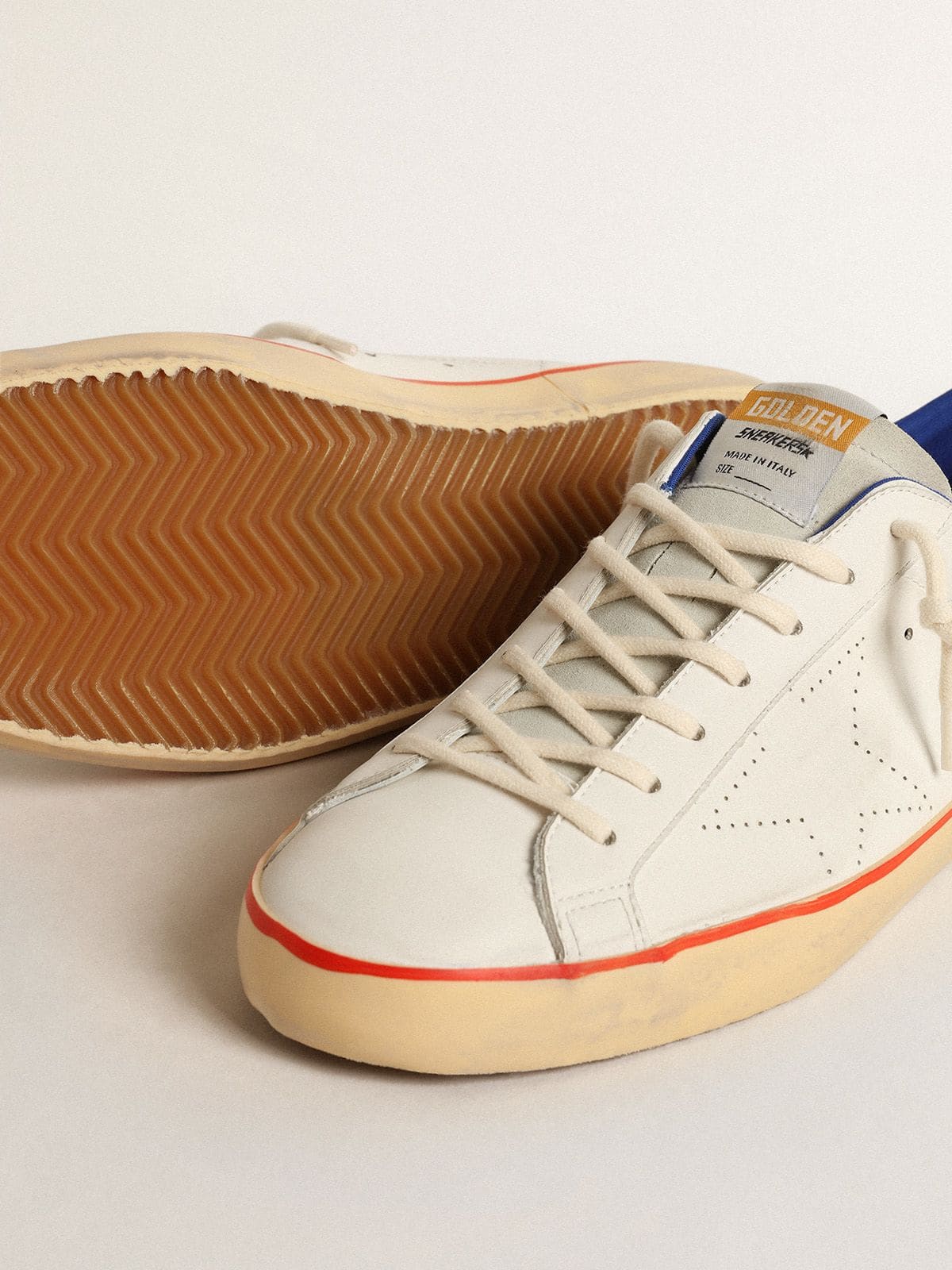 Men’s Super-Star with perforated star and blue suede heel tab | Golden Goose