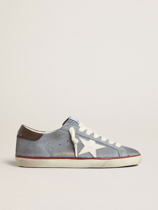 Super-Star LTD in light blue nubuck leather with white leather star and brown leather heel tab | Golden Goose
