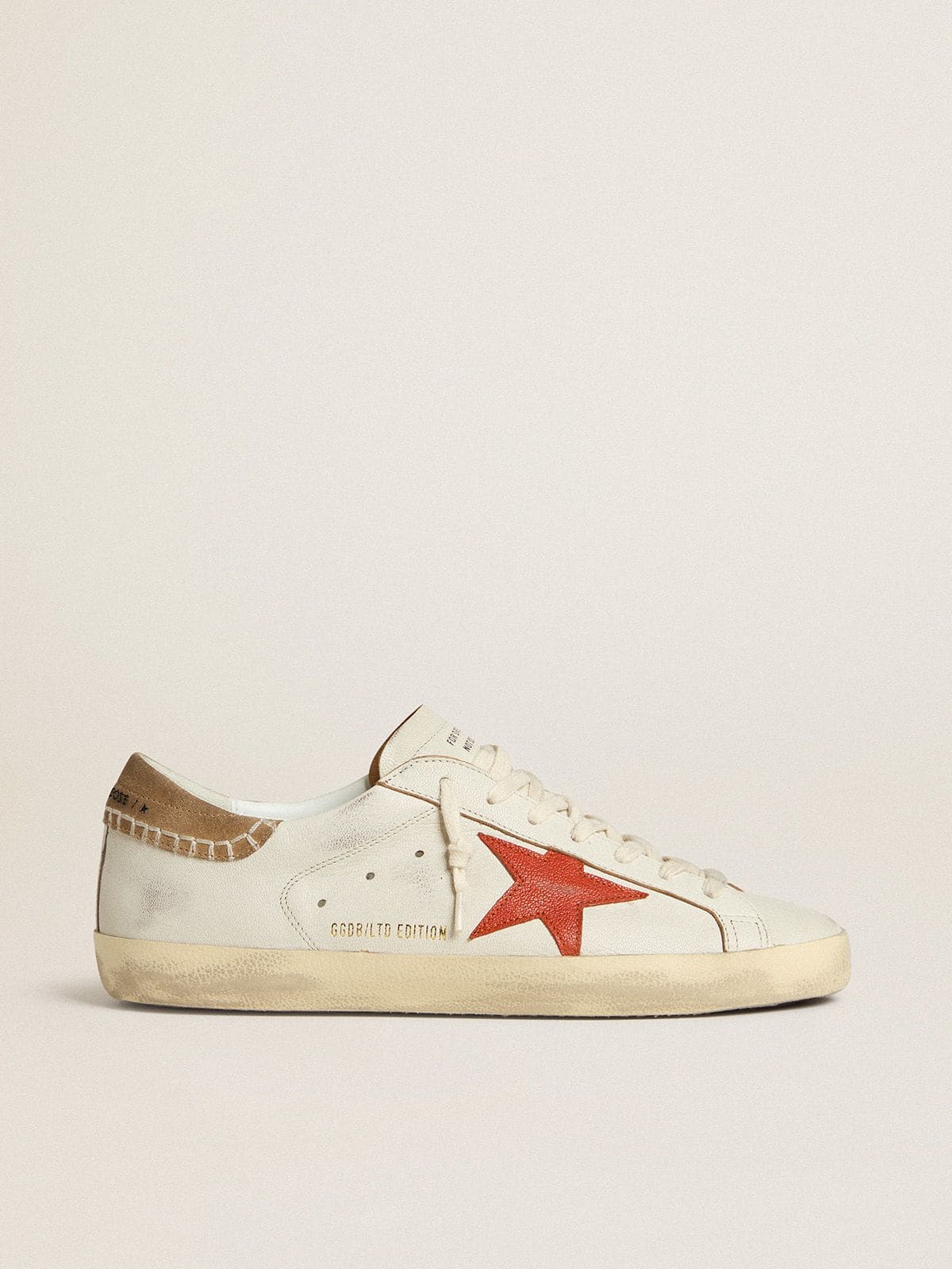 Men's Super-Star LTD in nappa leather with orange leather star and tobacco suede heel tab | Golden Goose