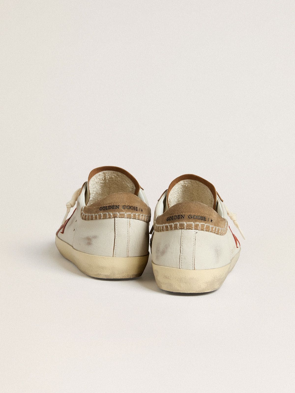 Men's Super-Star LTD in nappa leather with orange leather star and tobacco suede heel tab | Golden Goose