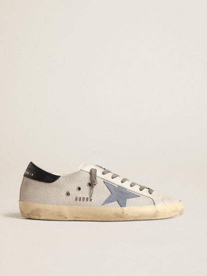 Super-Star in pale silver mesh with light blue suede star | Golden Goose