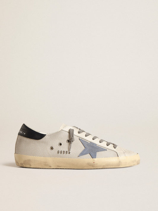 Super-Star in pale silver mesh with light blue suede star | Golden Goose