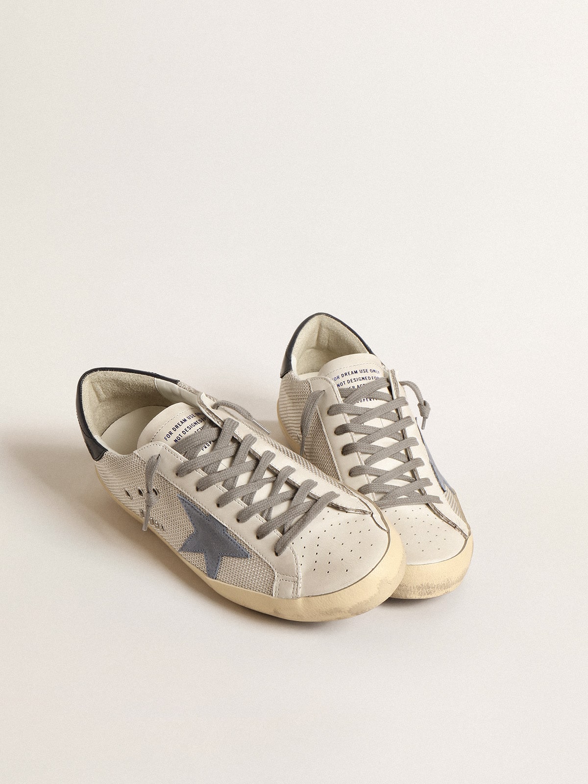 Super-Star in pale silver mesh with light blue suede star | Golden Goose