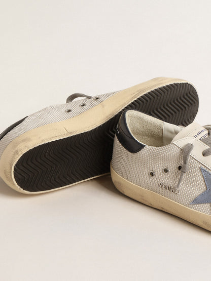 Super-Star in pale silver mesh with light blue suede star | Golden Goose