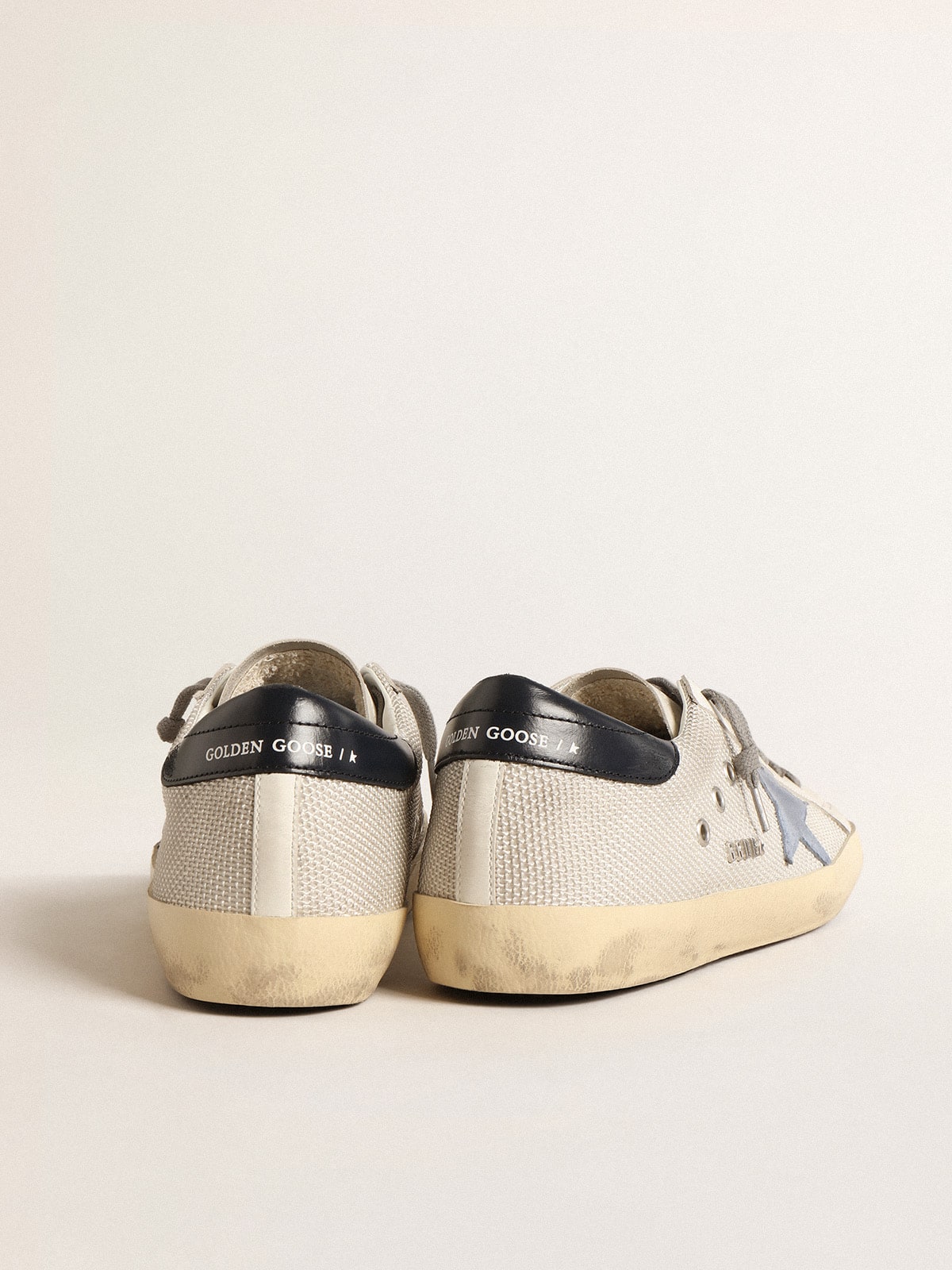 Super-Star in pale silver mesh with light blue suede star | Golden Goose
