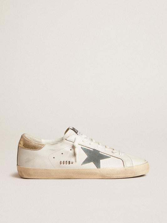 Men's Super-Star with suede star and platinum snake-print leather heel tab | Golden Goose