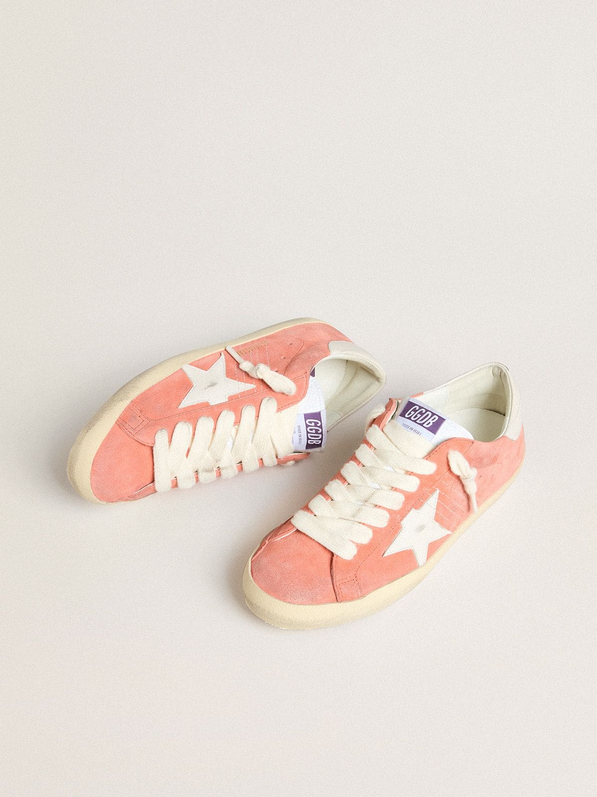 Men’s Super-Star in coral suede with white leather star and heel tab | Golden Goose