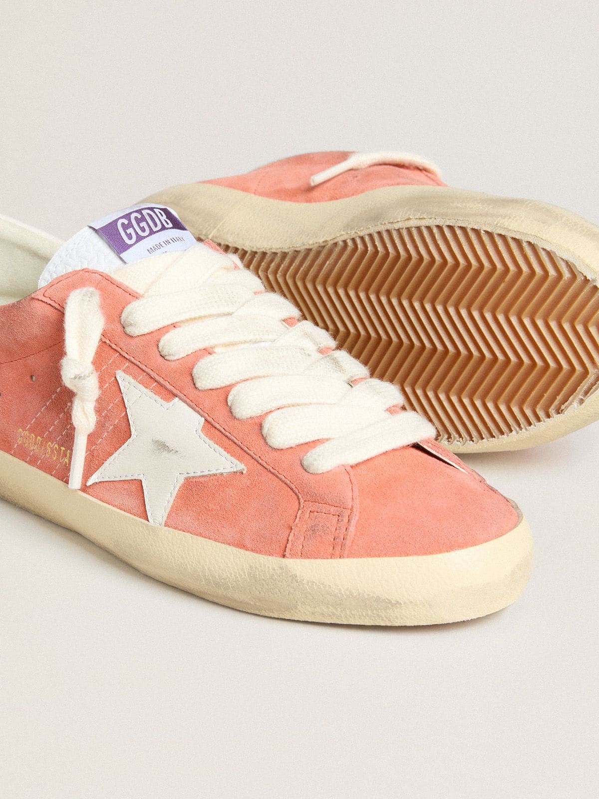 Men’s Super-Star in coral suede with white leather star and heel tab | Golden Goose