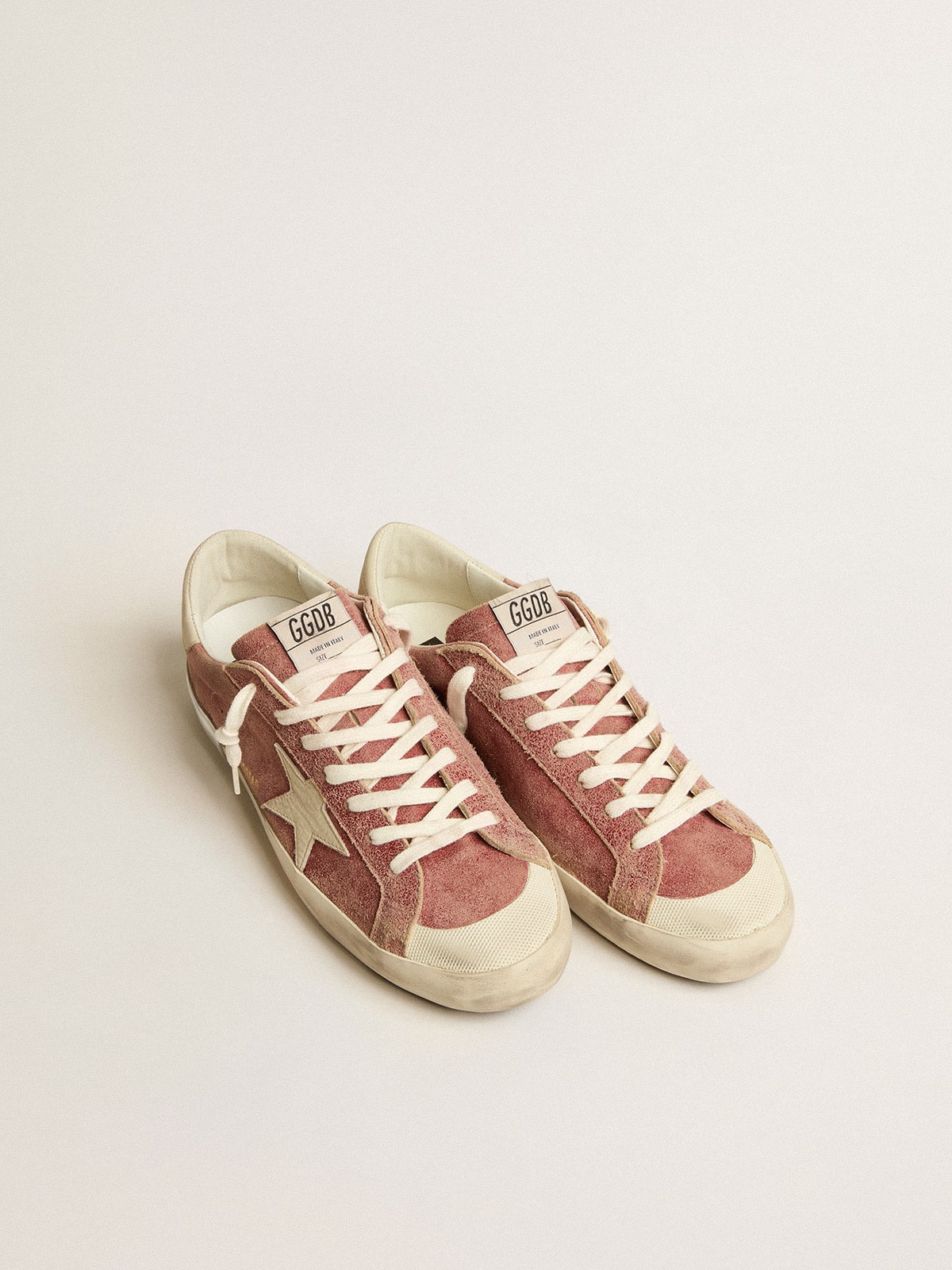 Men's Super-Star in red leather with cream nubuck star and heel tab | Golden Goose