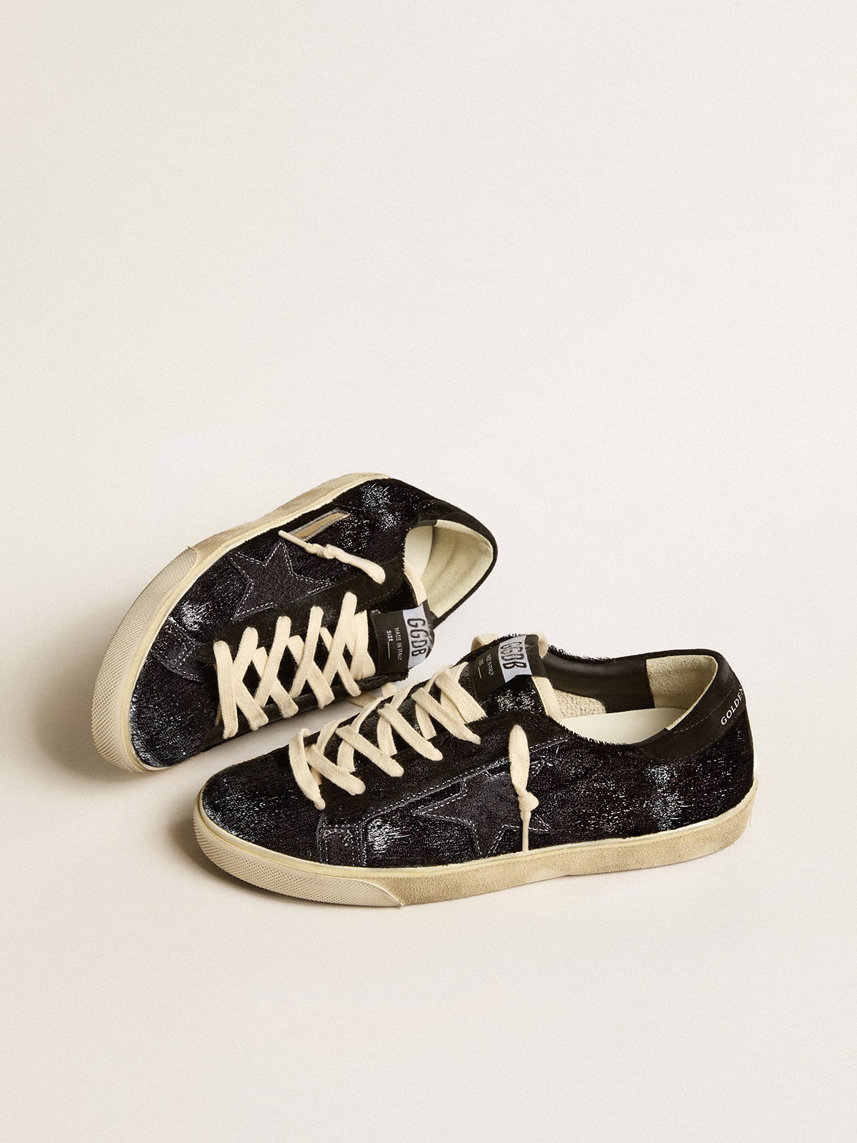 Men’s Super-Star in black velvet and suede with black suede star | Golden Goose