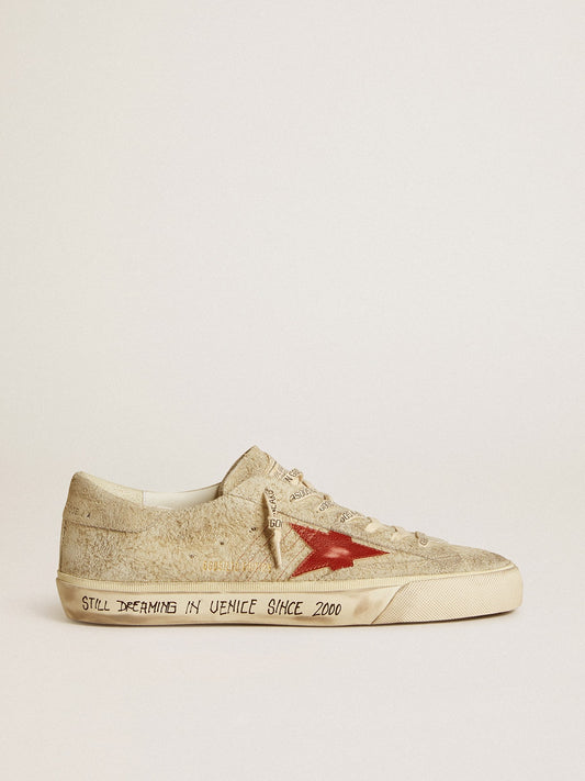 Men's Super-Star LTD in gray suede with red leather star | Golden Goose