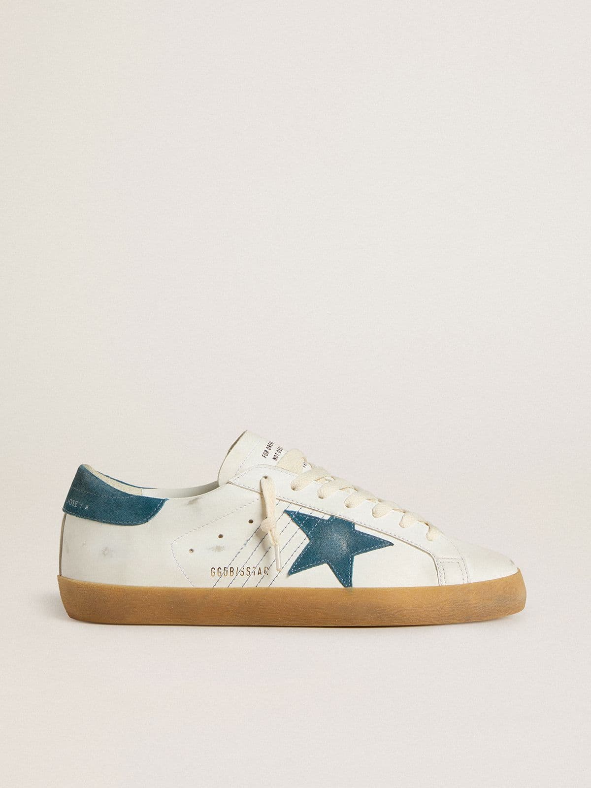 Men's Super-Star in leather with petrol-blue suede star and heel tab | Golden Goose