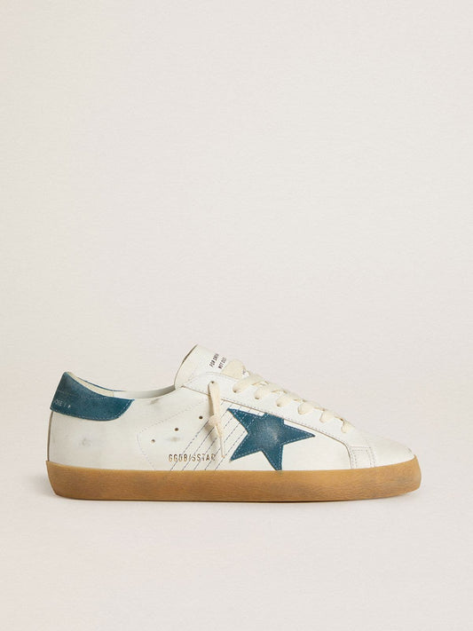 Men's Super-Star in leather with petrol-blue suede star and heel tab | Golden Goose