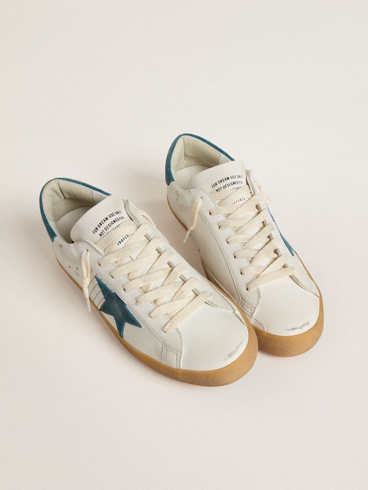Men's Super-Star in leather with petrol-blue suede star and heel tab | Golden Goose