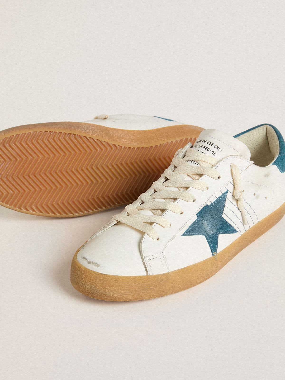 Men's Super-Star in leather with petrol-blue suede star and heel tab | Golden Goose