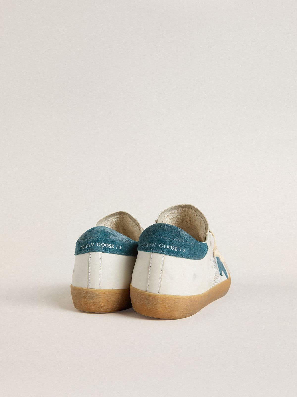 Men's Super-Star in leather with petrol-blue suede star and heel tab | Golden Goose
