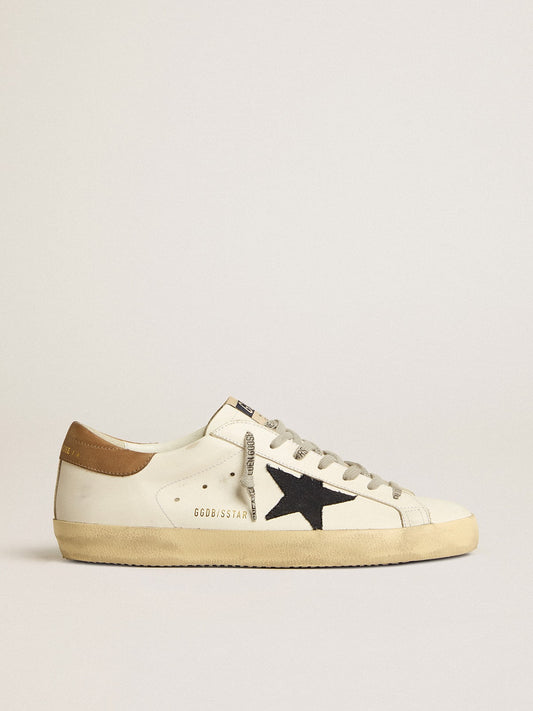 Men's Super-Star in white leather with midnight-blue canvas star and tobacco leather heel tab | Golden Goose