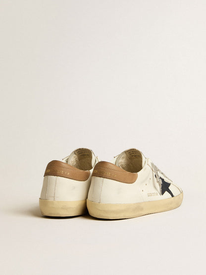 Men's Super-Star in white leather with midnight-blue canvas star and tobacco leather heel tab | Golden Goose