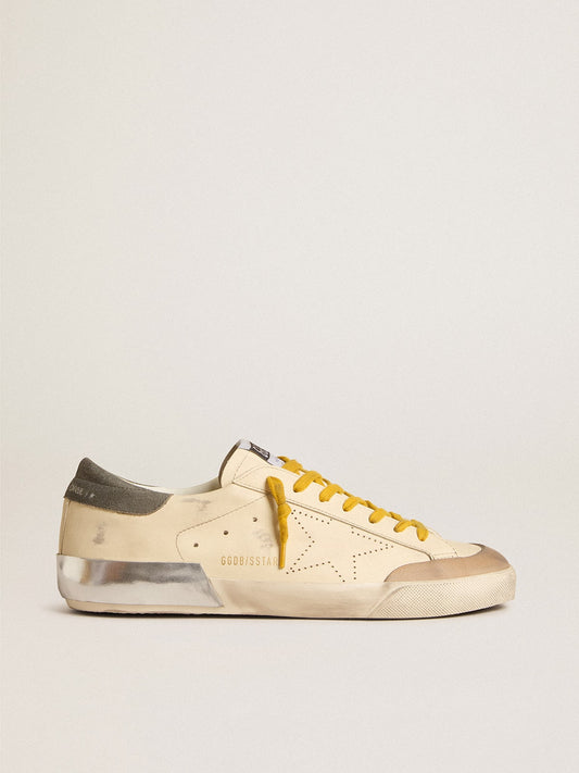 Men's Super-Star in leather with perforated star and gray suede heel tab | Golden Goose
