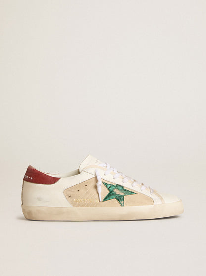 Men's Super-Star LTD in suede with green metallic star and red heel tab | Golden Goose