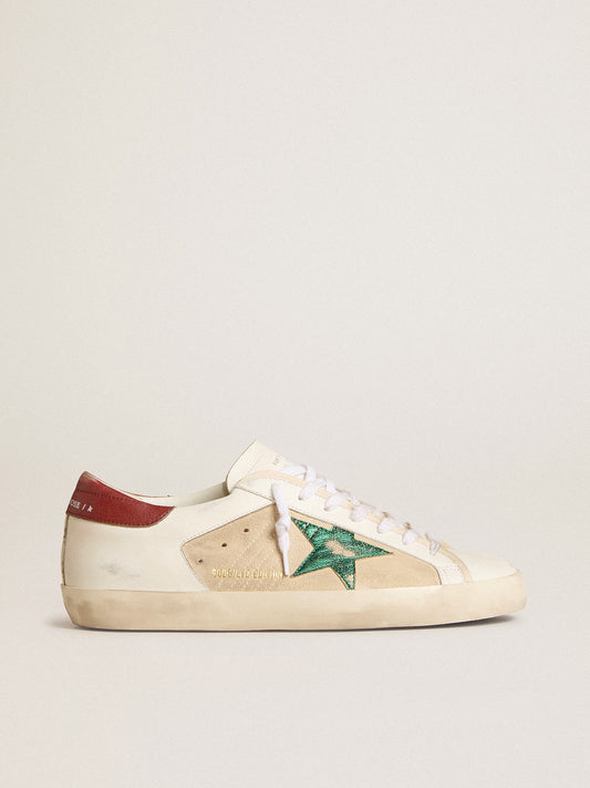 Men's Super-Star LTD in suede with green metallic star and red heel tab | Golden Goose