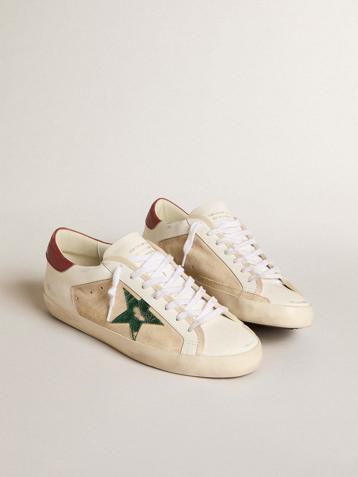 Men's Super-Star LTD in suede with green metallic star and red heel tab | Golden Goose